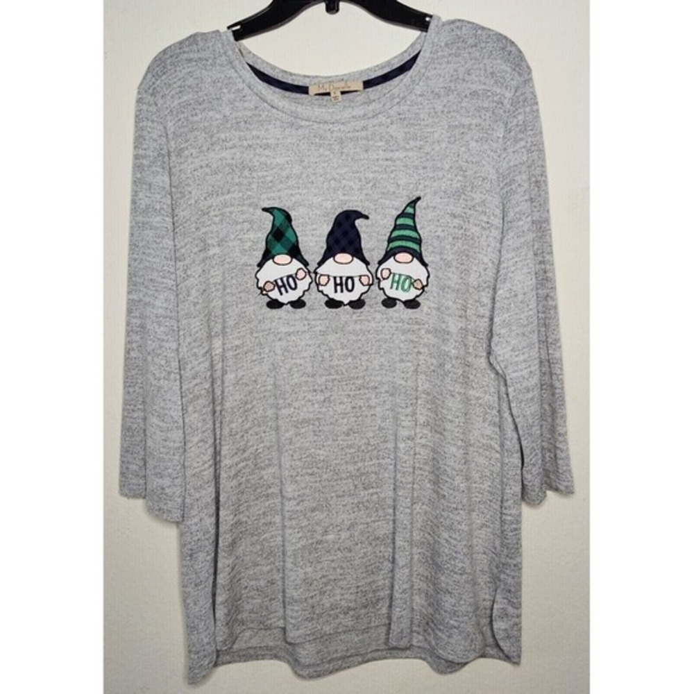 My Danielle Sweater Womens‎ Large Gnomes 3/4 Sleeve Gray Christmas Holiday